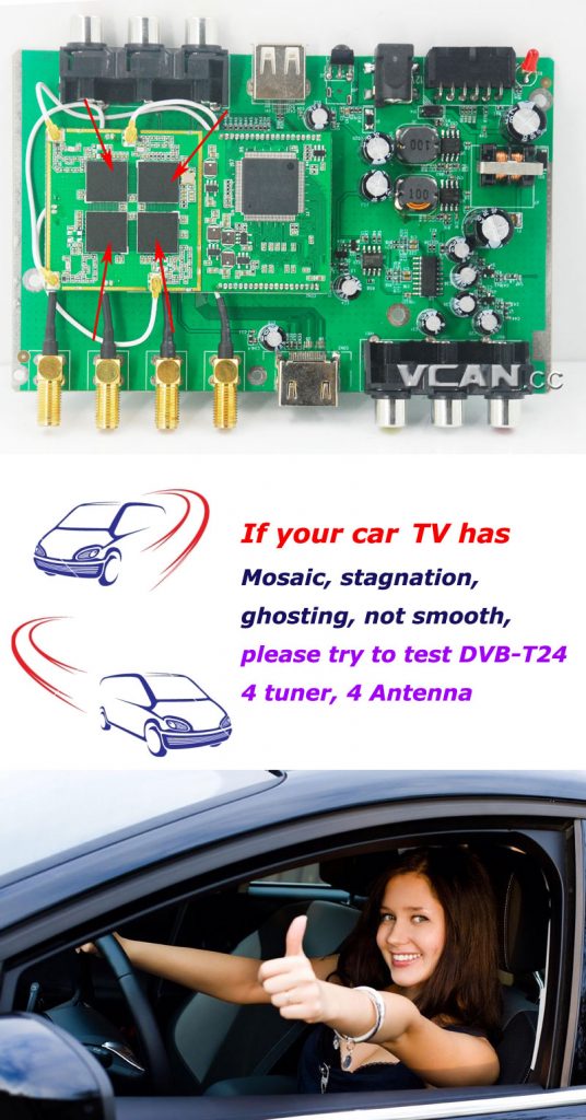 Car DVB-T2 4 Tuner 4 Antenna Digital TV Receiver for High speed auto mobile with USB movie player HDMI out HDTV DVB-T24 22