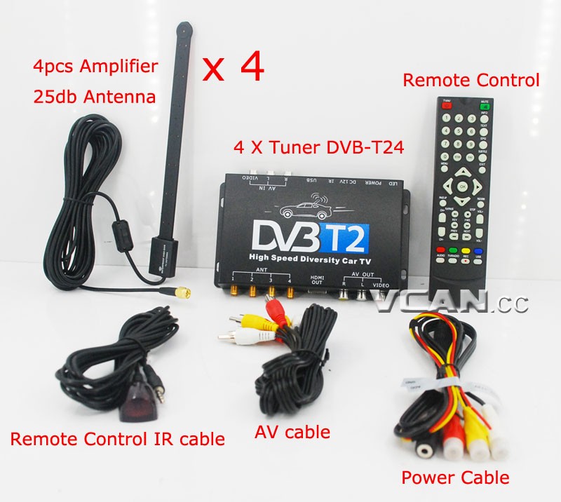 Car DVB-T2 4 Tuner 4 Antenna Digital TV Receiver for High speed auto mobile with USB movie player HDMI out HDTV DVB-T24 23