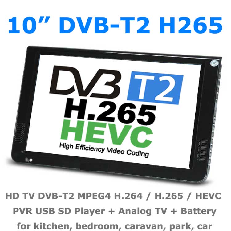10 inch DVB-T2 H265 HEVC AC3 Codec Portable TV PVR Multimedia Player Analog kitchen bedroom car DVB-T26510 14