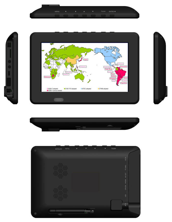 7 DVB-T2 7 inch Digital TV monitor Analog TV USB TF MP5 player AV in Rechargeable Battery 21