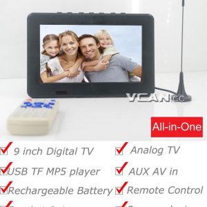 DTV900 DVB-T2 DVB-T ATSC ISDB-T 9 inch Digital TV Analog TV USB TF MP5 player AV in Rechargeable Battery 3
