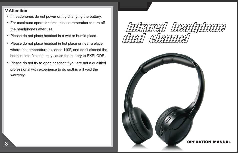 wireless IR headphone dual channels VCAN0239 3