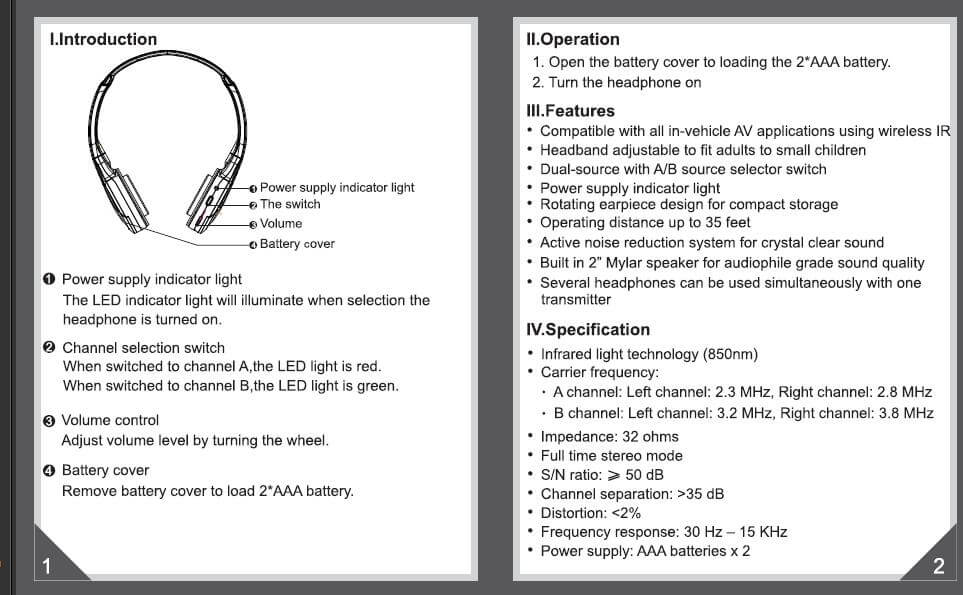 wireless IR headphone dual channels VCAN0239 4