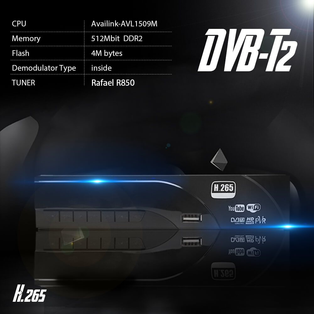 Home DVB-T2 H.265 HEVC H.264 DVB-T Receiver HDMI RCA Terrestrial Digital TV Receiver TV Tuner SCART MPEG4 38