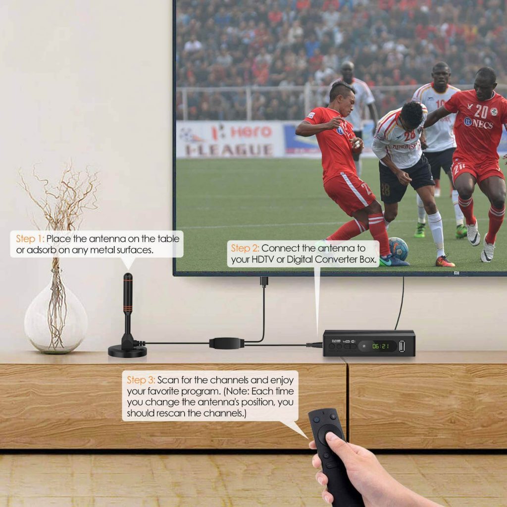 Indoor Portable Digital TV Antenna, 30 dB High Gain Indoor TV Antenna-Antenna Mast for DTT / DTMB, DVB-T, ATSC, DMB-T USB Receiver, Portable with Stable Magnetic Base 13