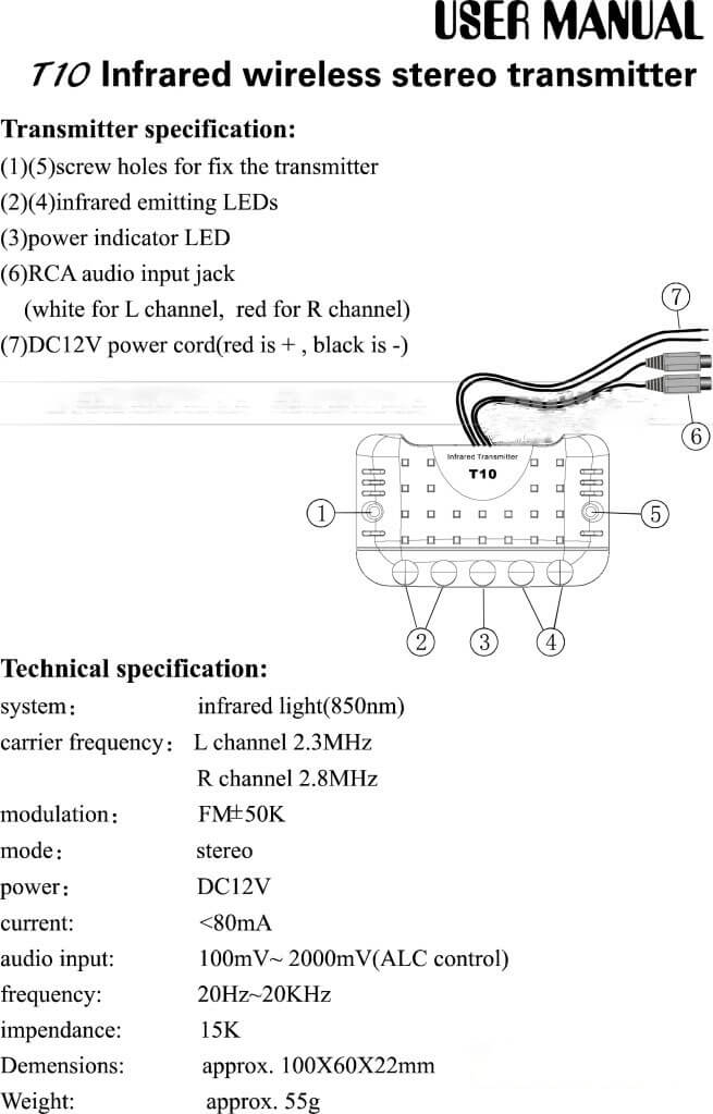 car infrared ir transmitter receiver dual channel wireless T20 T-20 T40 for IR headphone 8