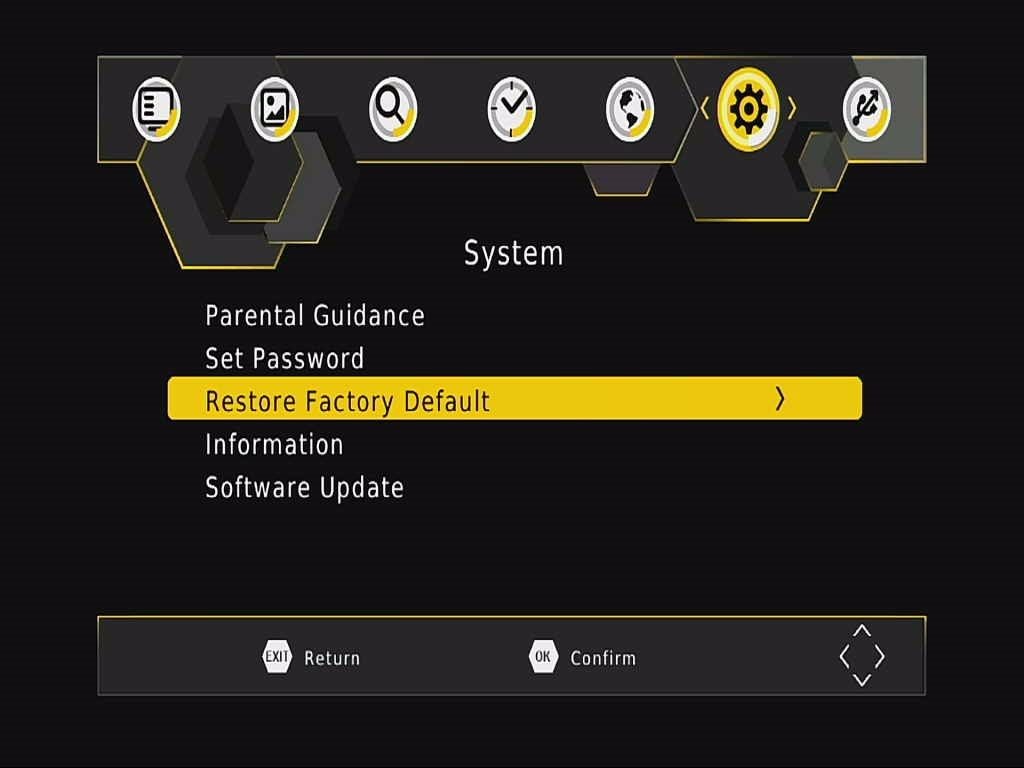 DVB-T265 Restore Factory Default OSD Menu