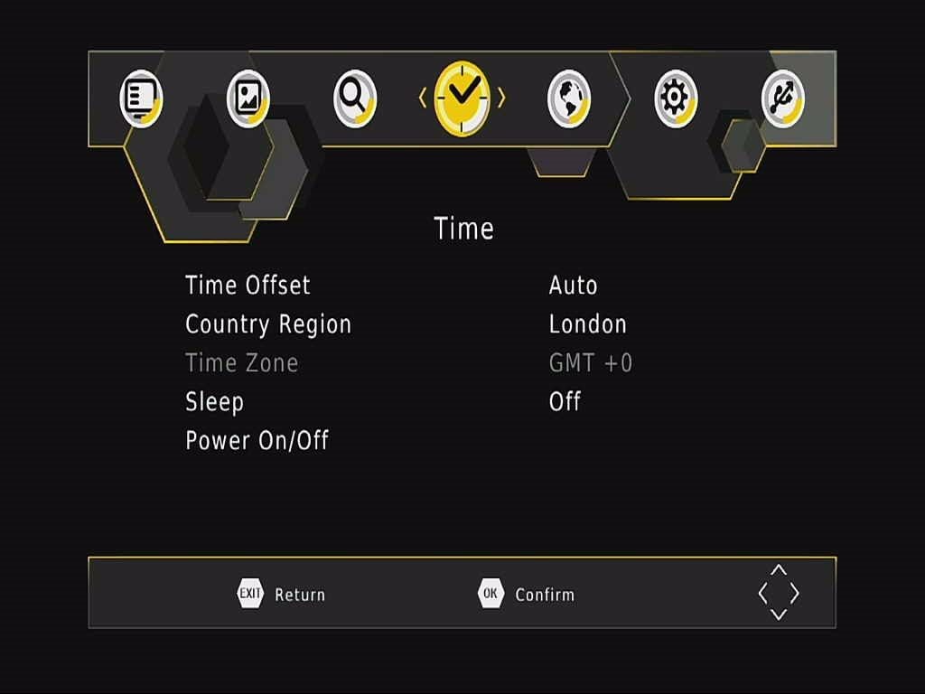 DVB-T265 Time OSD menu