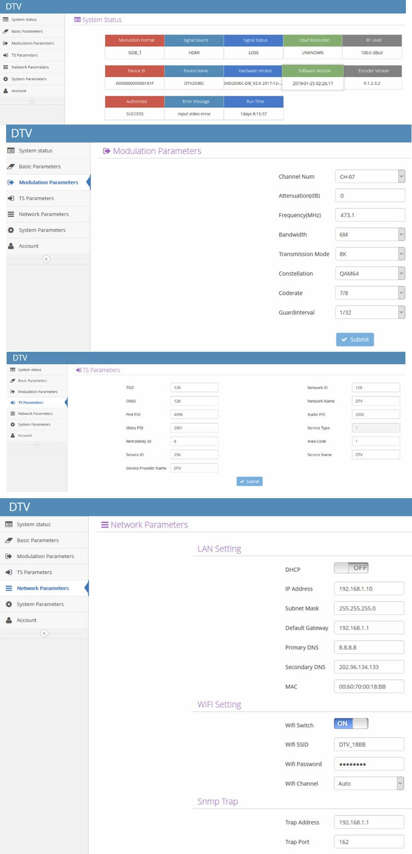 web UI management parameter setting