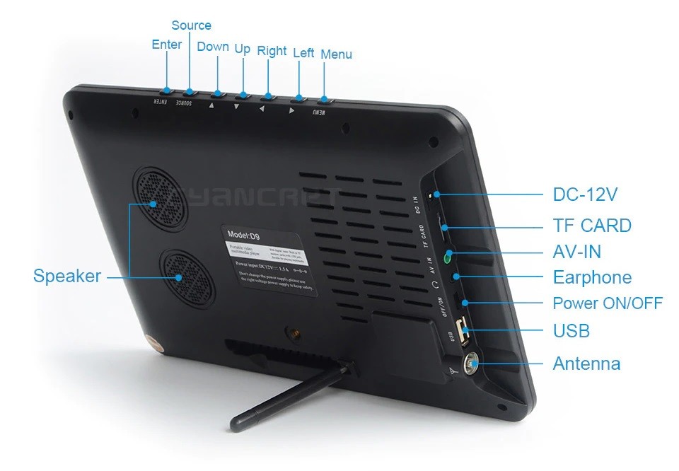 9 Inch HD Portable Digital TV DVB-T2 ATSC ISDB-T TDT Analog Mini Small Car Television Support USB SD Card MP4 AC3 40