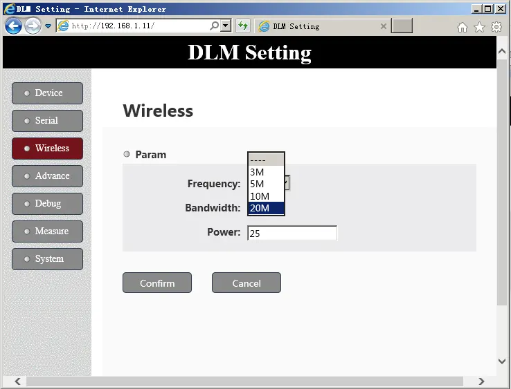 用於遠程無線視頻數據鏈路發射器和接收器的 Web 設備管理 UI 39 UI Wireless-20M