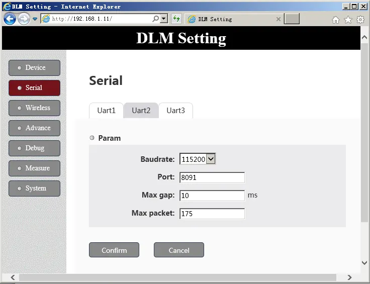 用於遠程無線視頻數據鏈路發射器和接收器的 Web 設備管理 UIceiver 37 UI serial