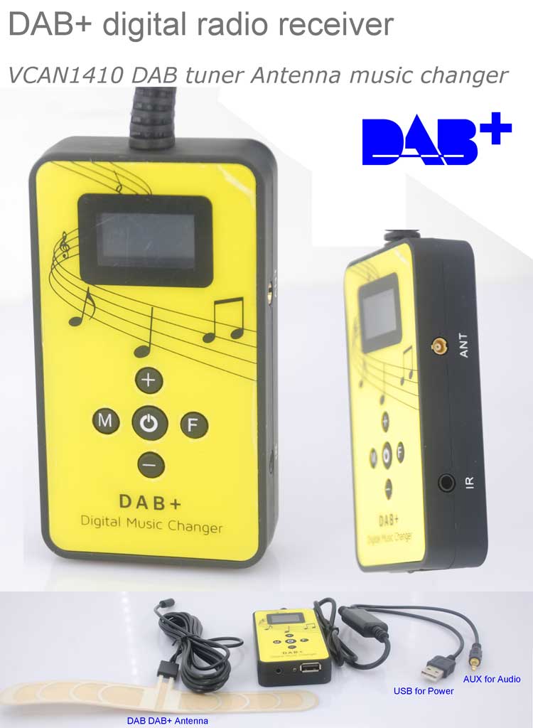 DAB+ Plus digital radio receiver dab plus tuner Antenna USB power AUX input music changer VCAN1410 15