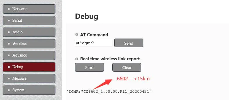 wireless video transmitter and receiver AT command input section
