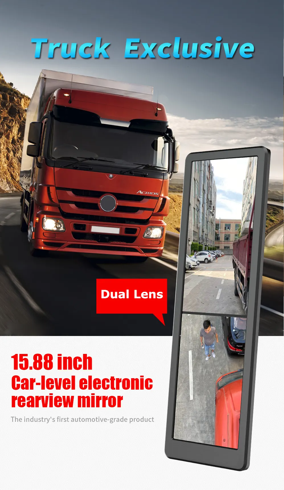Truck mirror dvr bus dual lens side view rear view camera wing monitor recording 16