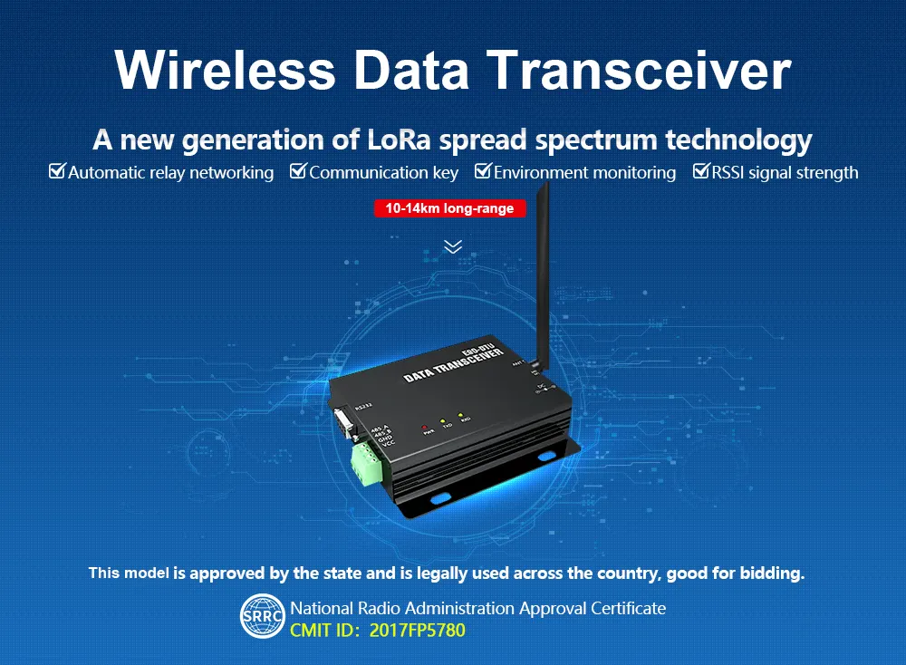 10км бесправадной прыёмаперадатчык RS232 RS485 30 дБм LoRa пашыраны спектр высокай хуткасцідБм LoRa пашыраны спектр высокай хуткасці-10 10km wireless data transceiver RS232 RS485 30dBm LoRa spread spectrum high speed-1