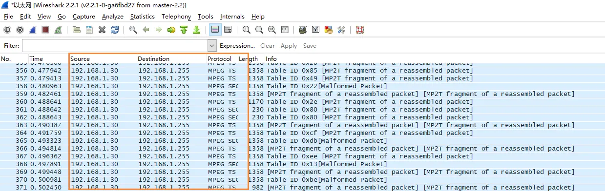 Cara menguji modul pemancar data video nirkabel COFDM IP module 6 wireshark to check data transfer