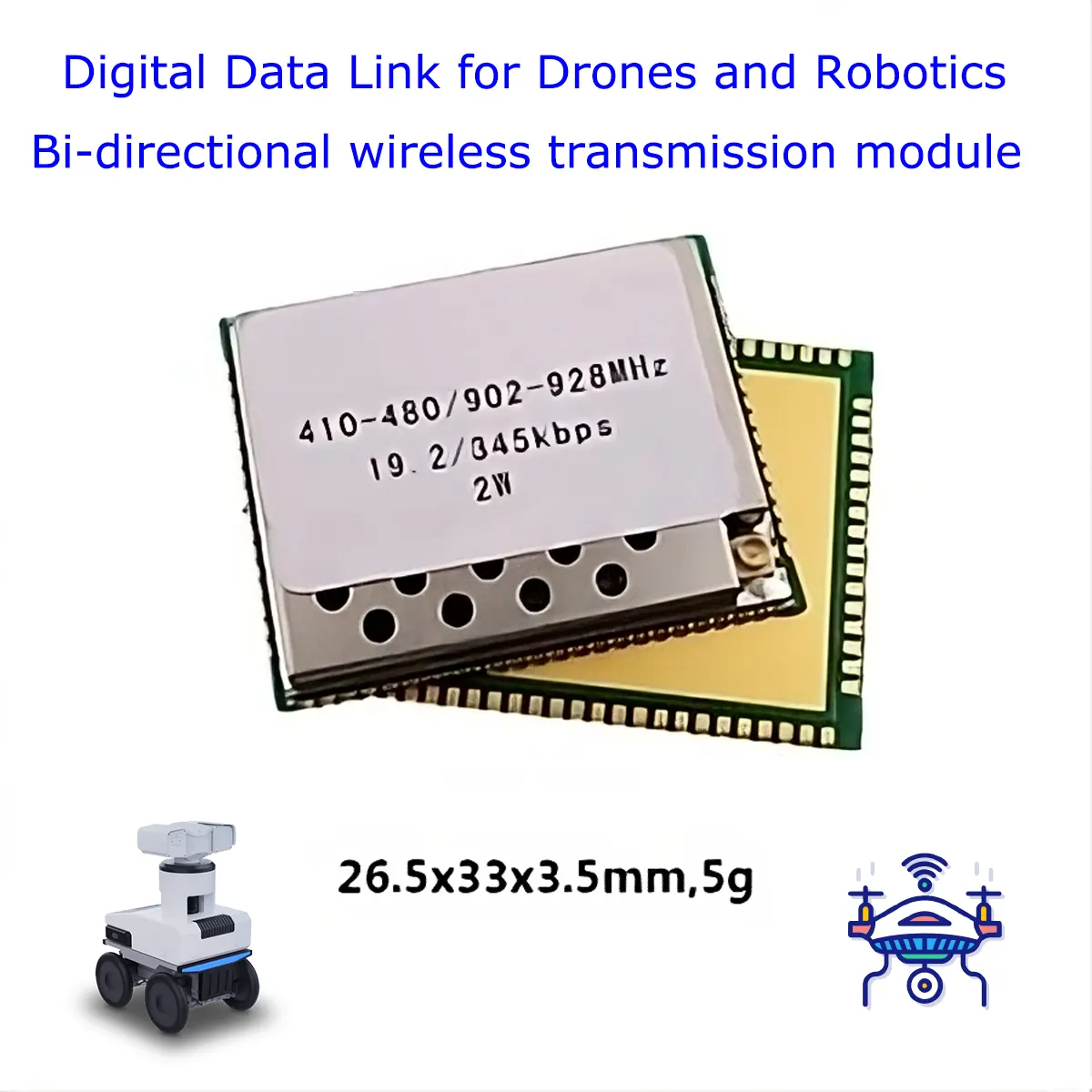 Digital Data Link for Drones and Robotics bi-directional wireless transmission module