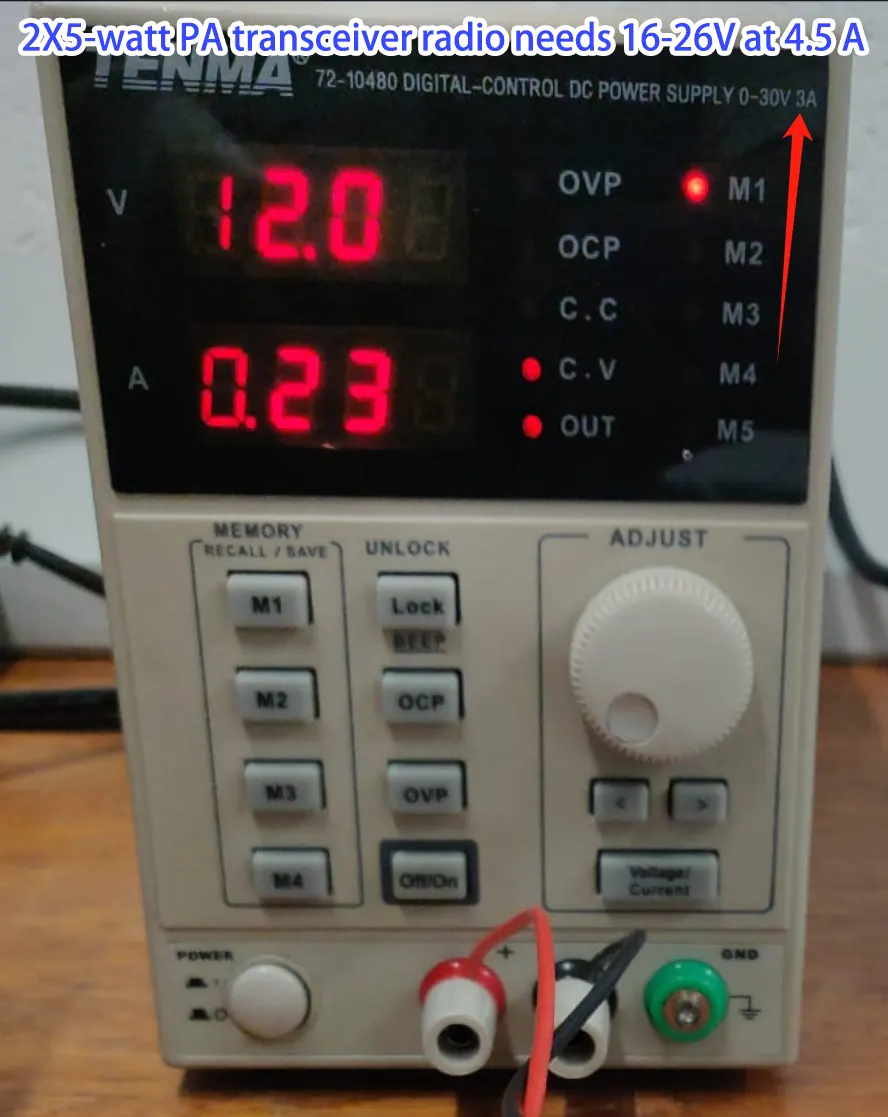 2X5-watt PA transceiver radio needs 16-26V at 5 A