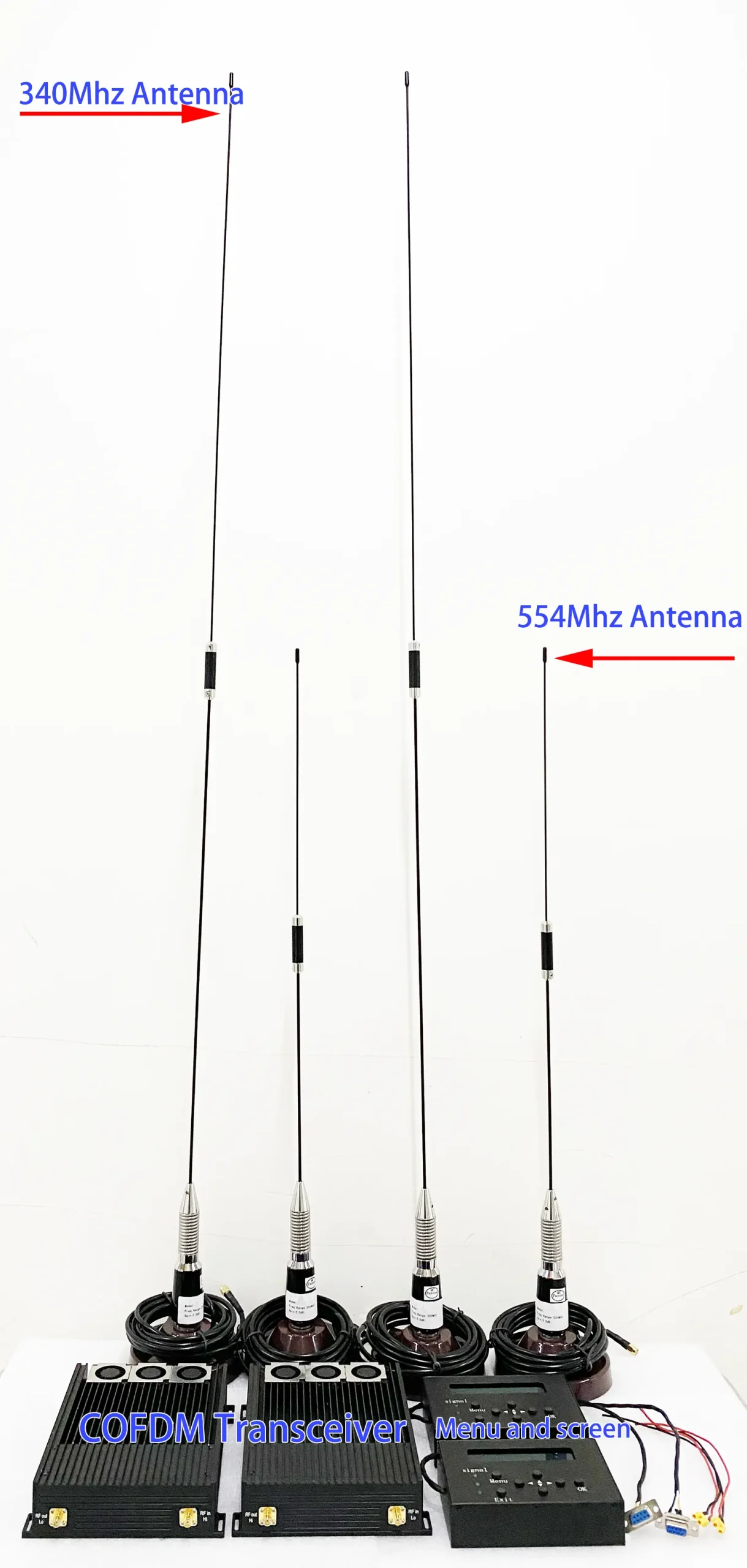 COFDM-Transceiver-340Mhz-and-554Mhz-antenna-with-menu-and-screen
