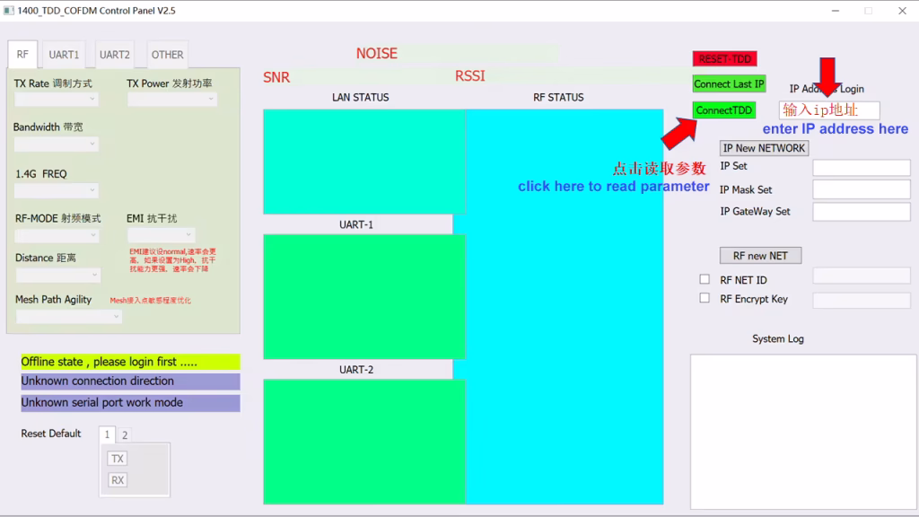 Enter the IP address and click to read the parameters of the current device