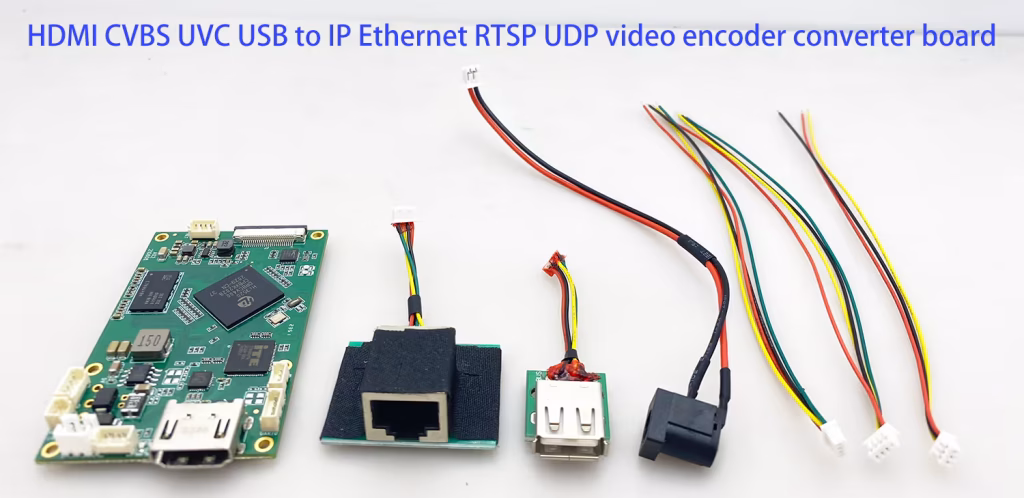 Lagere latentie HDMI CVBS UVC USB naar IP Ethernet RTSP UDP video-encoder converterbordtest via webcamam 1 HDMI CVBS UVC USB to IP Ethernet RTSP UDP video encoder converter board