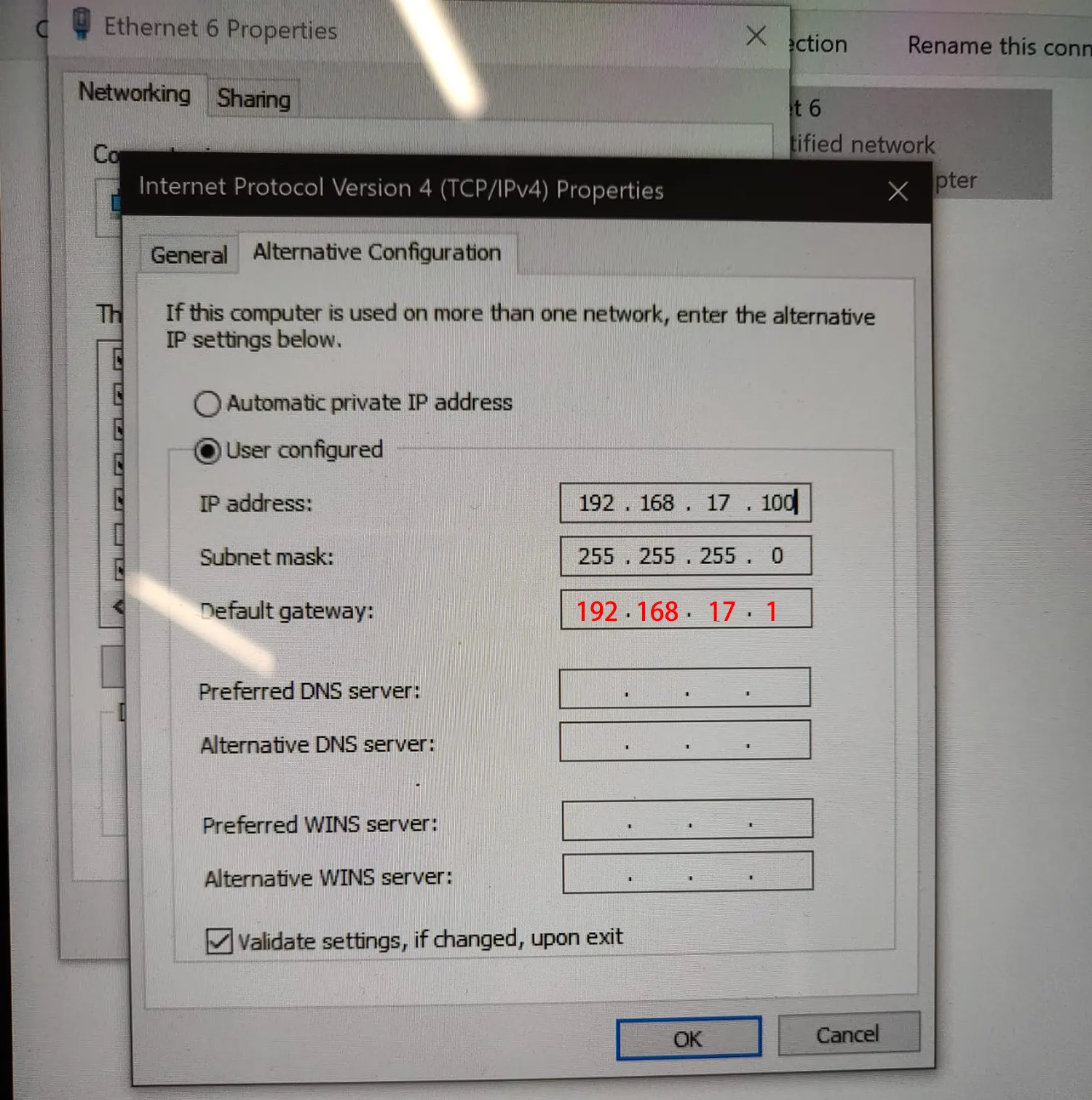 Internet Protocol Version 4 TCP IP setting for the two-way radio transceiver