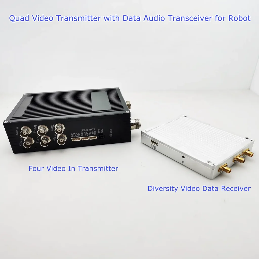 Quad Video Transmitter with Data Audio Transceiver for Robot or Mini Remote Operated Vehicle