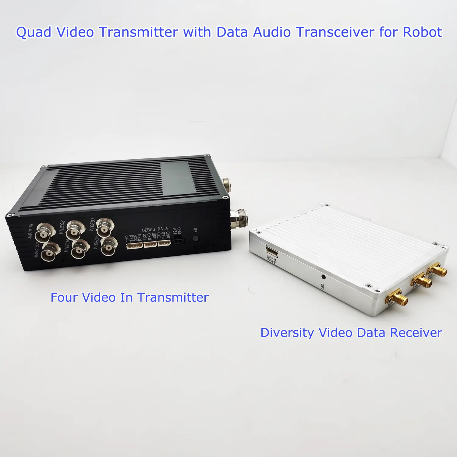 Quad Video Transmitter with Data Audio Transceiver for Robot or Mini Remote Operated Vehicle