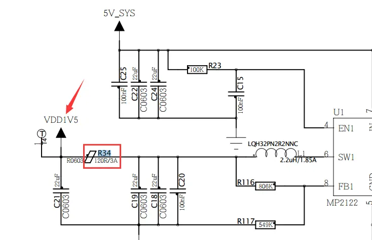 R34 VDD1V5 of video encoder board