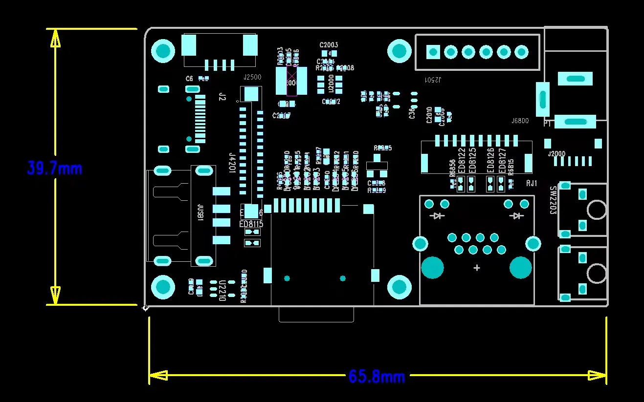 ワイヤレスビデオ送信機および受信機用のデュアル USB カメラ RV1126 development board expansion board dimensions