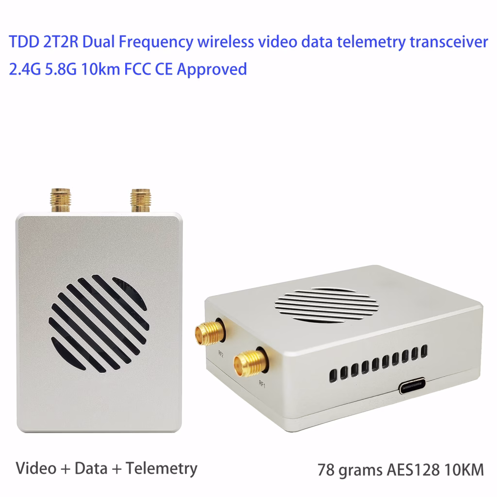 TDD 2T2R Dual Frequency wireless video data telemetry transceiver 2.4G 5.8G 10km FCC CE Approved