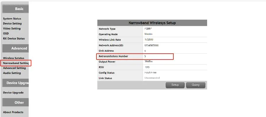 The number of retransmissions can be set and configured on the web page